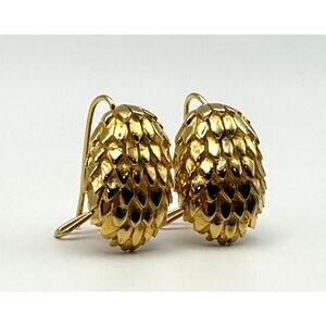 Vintage Wingback Pinecone Gold Tone Pierced Earrings
